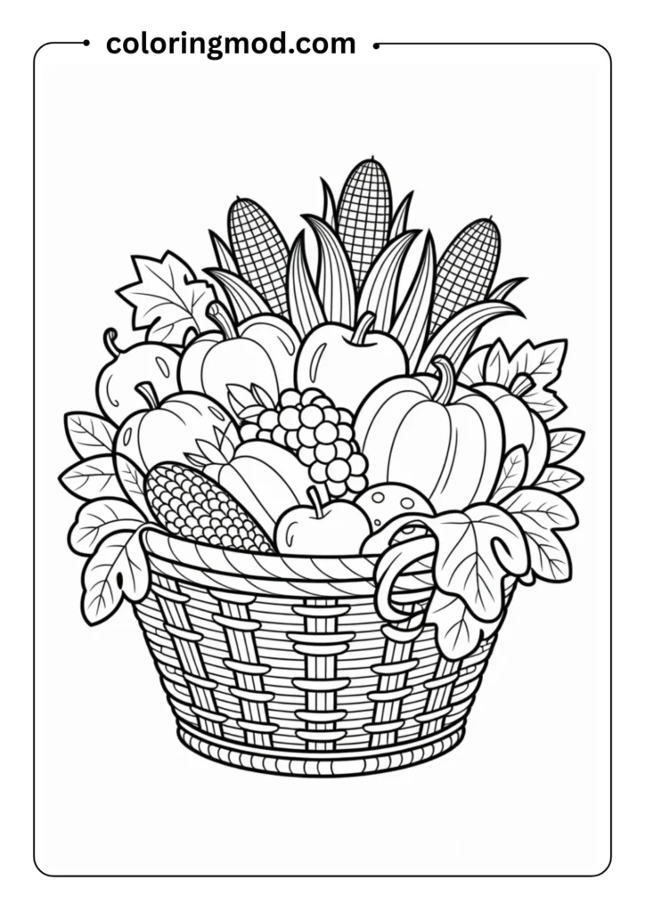 A basket of harvest fruits and vegetables – corn
