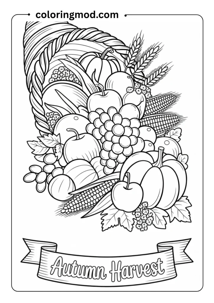 A cornucopia spilling over with fruits