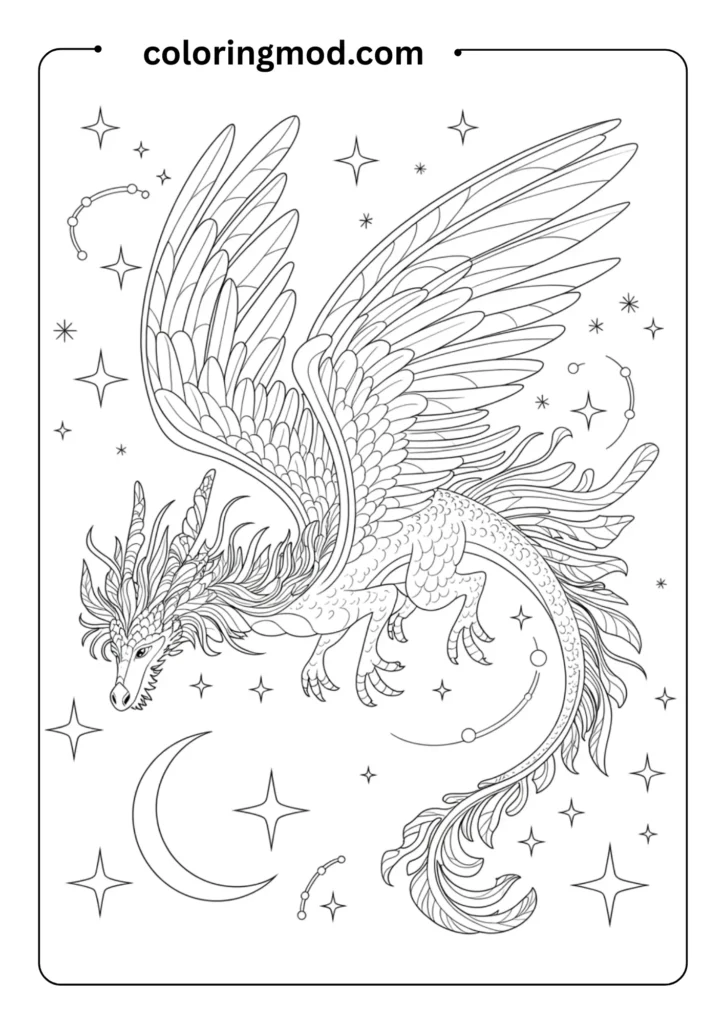 A dragon with feathers instead of scales flying