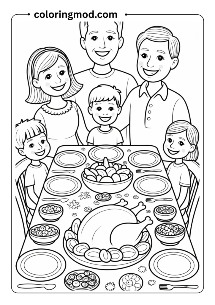 A family at a Thanksgiving dinner table