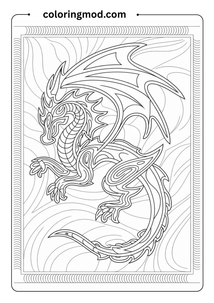 A tribal-style dragon formed from abstract swirls