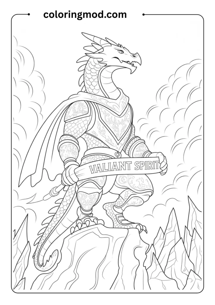 A warrior dragon wearing armor, standing