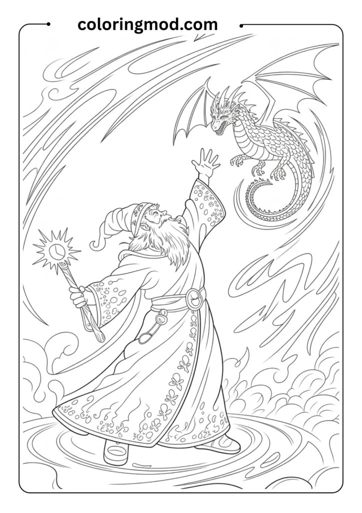 A wizard casting a spell with a dragon emerging -style Mario sitting on a Game Over
