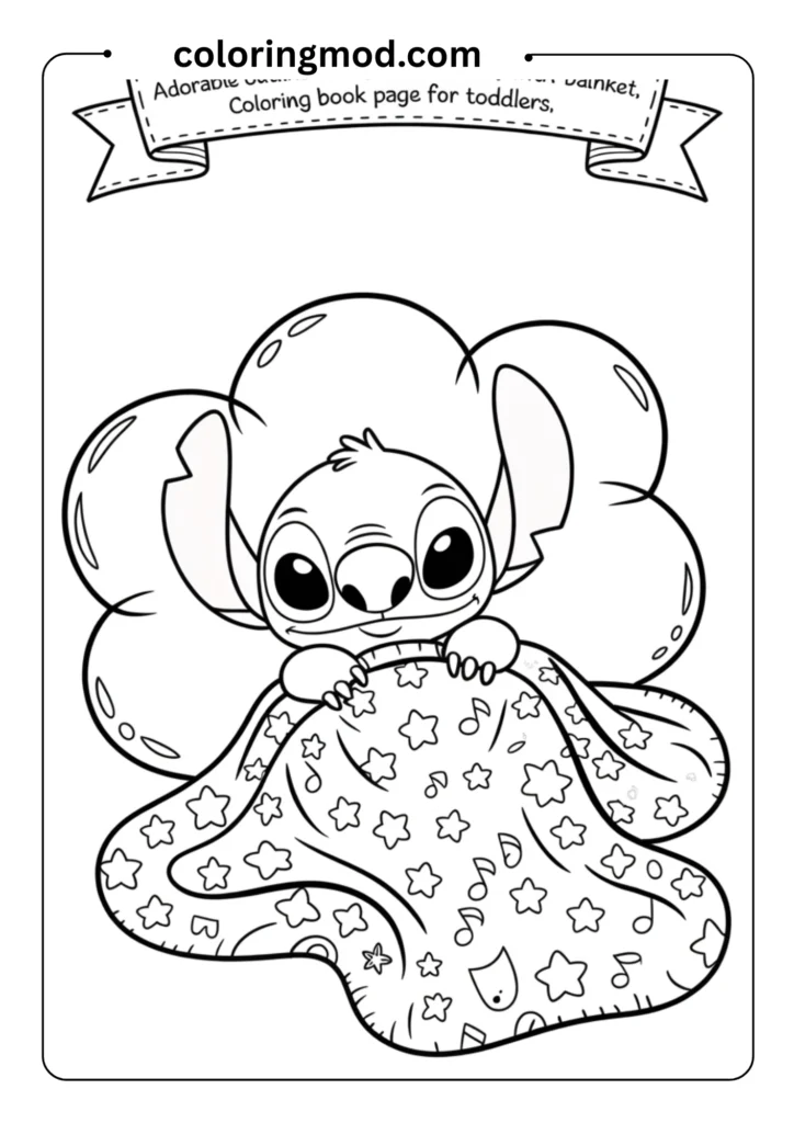 Adorable outline of baby Stitch sleeping line drawing of Stitch dressed as a superhero