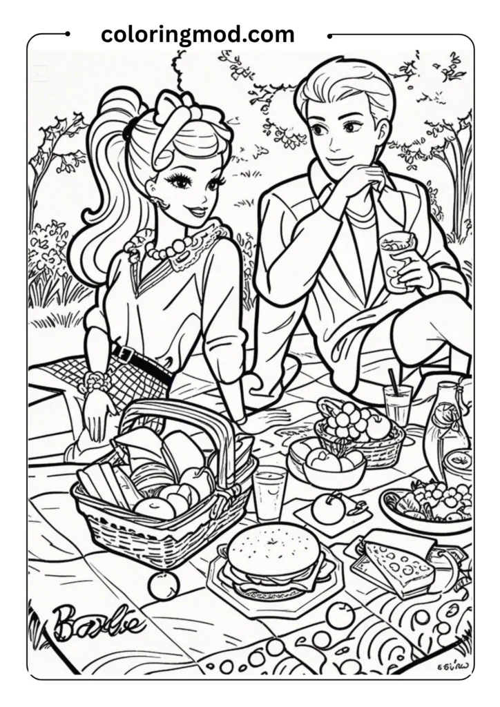 Barbie and Ken having a picnic in a park