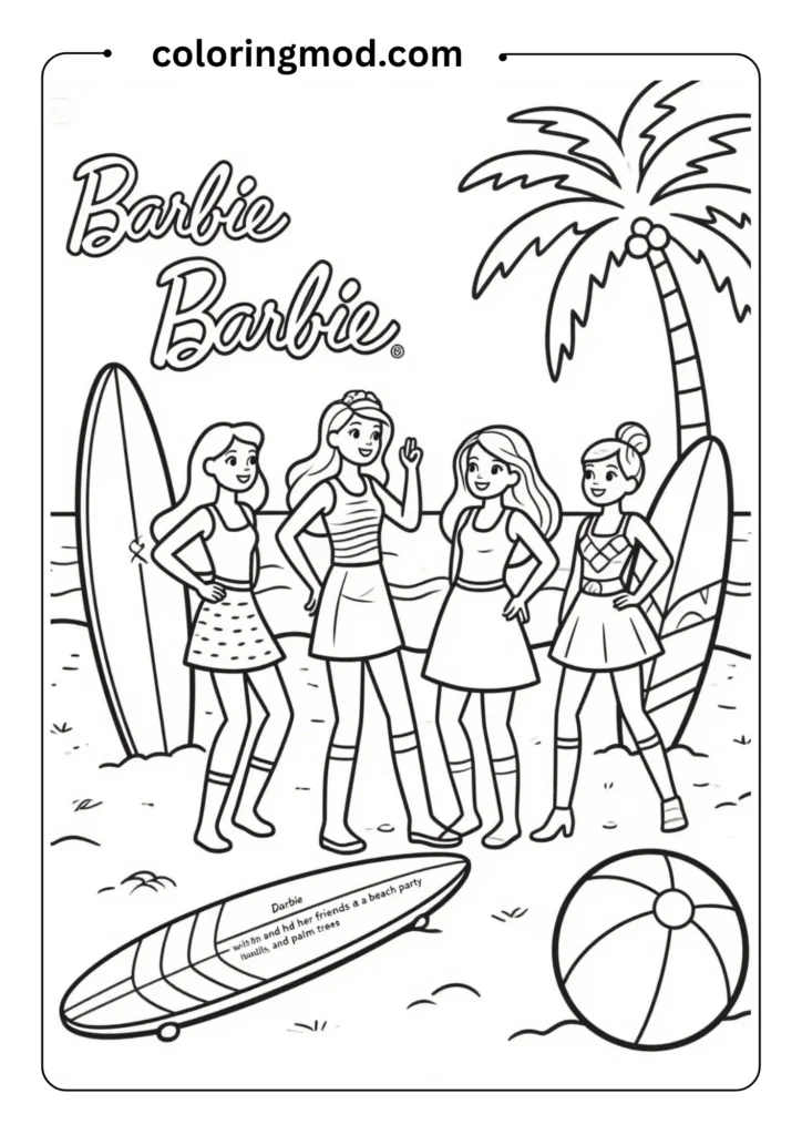 Barbie and her friends at a beach party