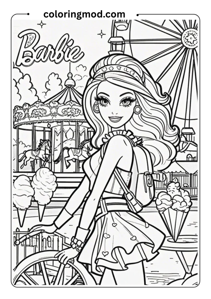 Barbie at a carnival with a carousel
