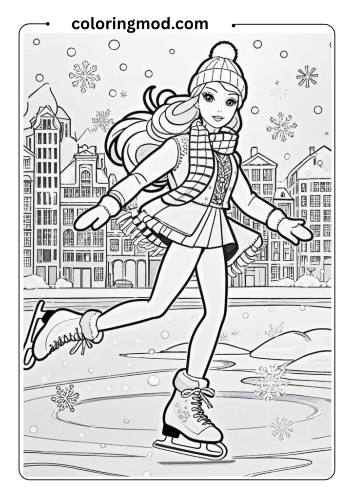 Barbie winter scene – ice skating on a frozen lake