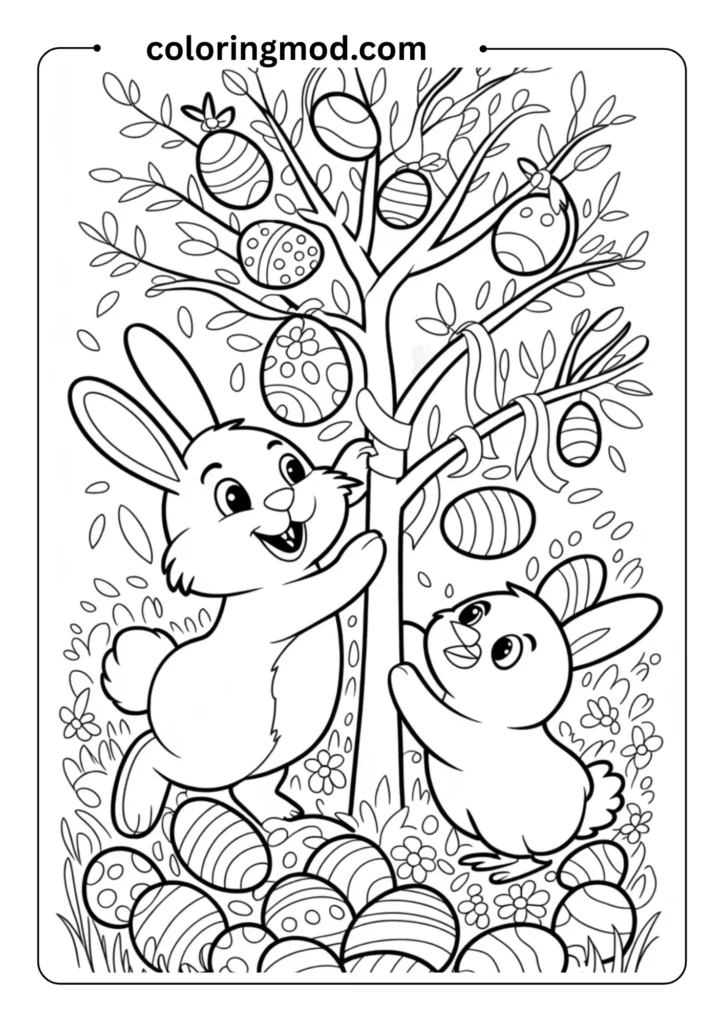Black-and-white coloring page of a bunny outline of Stitch holding a balloon in one
