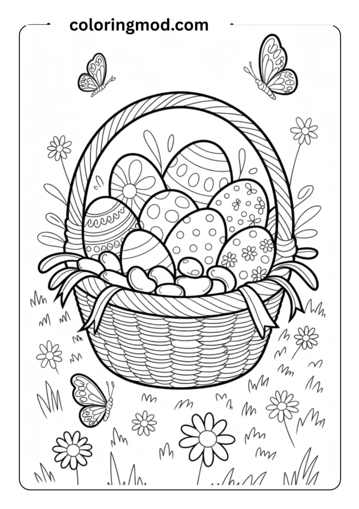 Black-and-white line art of an Easter basket