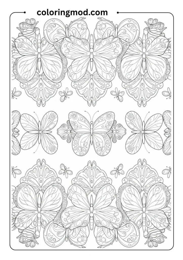 Border of Multiple Small Butterflies Outline