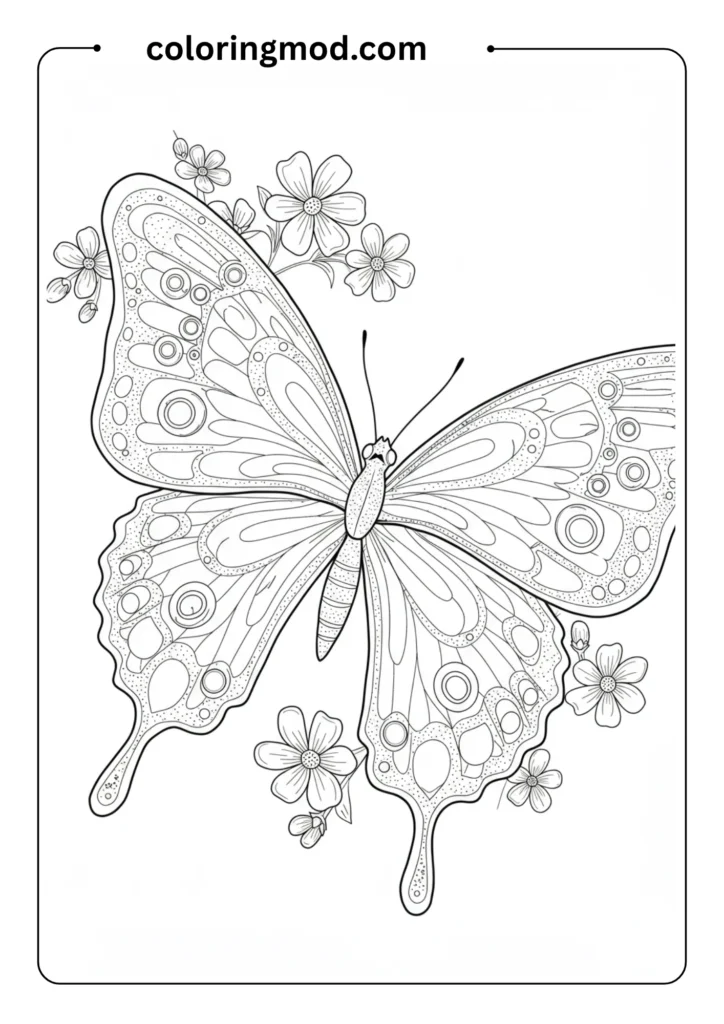 Butterfly with Dotted Wing Borders Outline