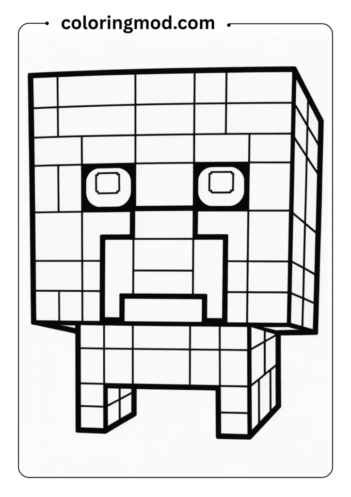 Creeper face close-up in pixel style, bold black outlines for easy coloring