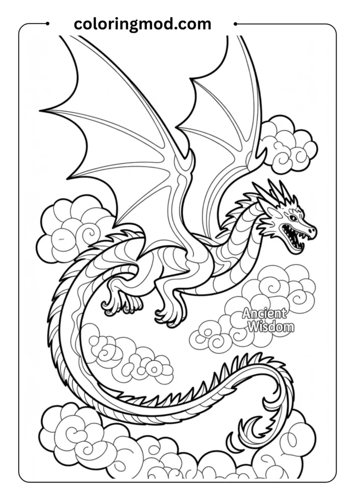 Flying dragon with large wings and a long tail