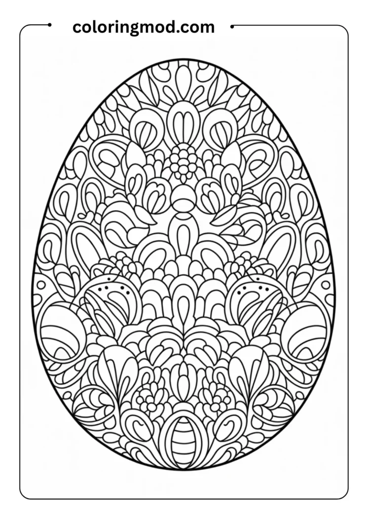 Large outlined Easter egg mandala filledbuilding a sandcastle with a bucket