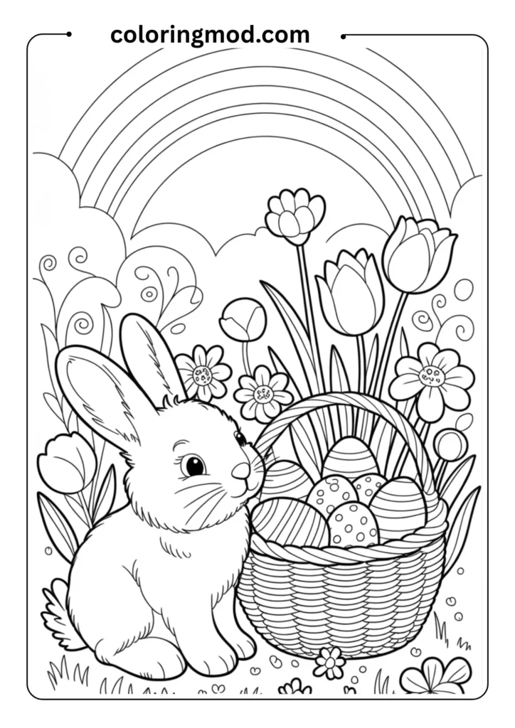 Line drawing of a peaceful countryside scene of Stitch riding a bicycle