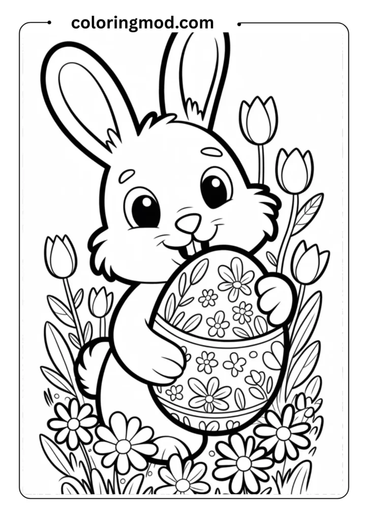 Outline drawing of a cute bunny holding
