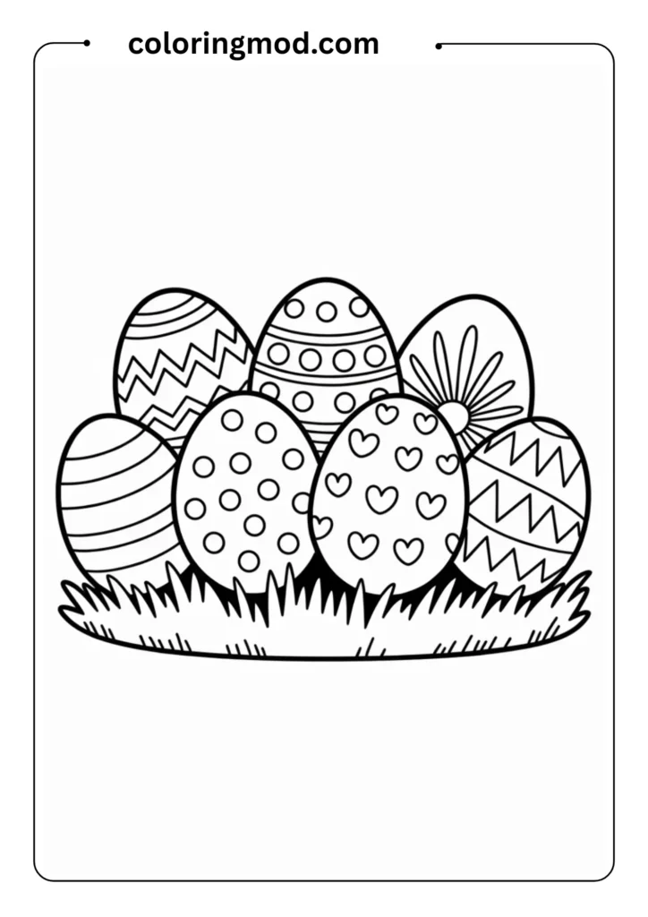Outlined drawing of a row of patterned Easter