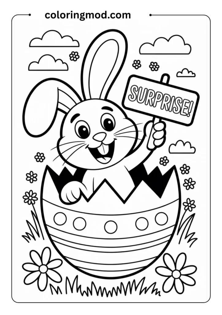 Smiling Easter bunny popping out of a cracked