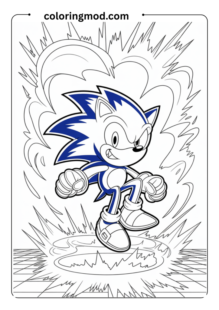 Sonic in his Super Sonic transformation with spiked-up hair