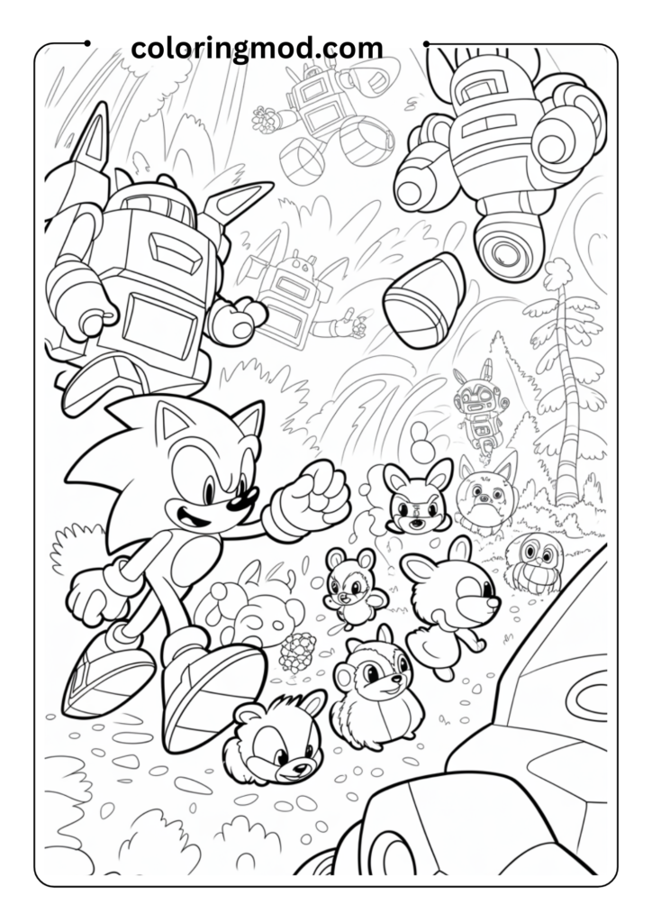 Sonic saving small animals from robot enemies