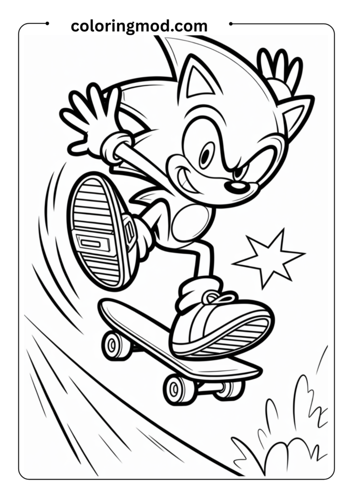 Sonic skateboarding down a ramp doing