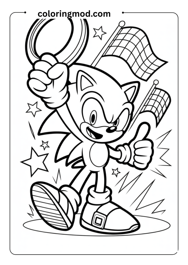 Sonic standing triumphantly with a victory pose