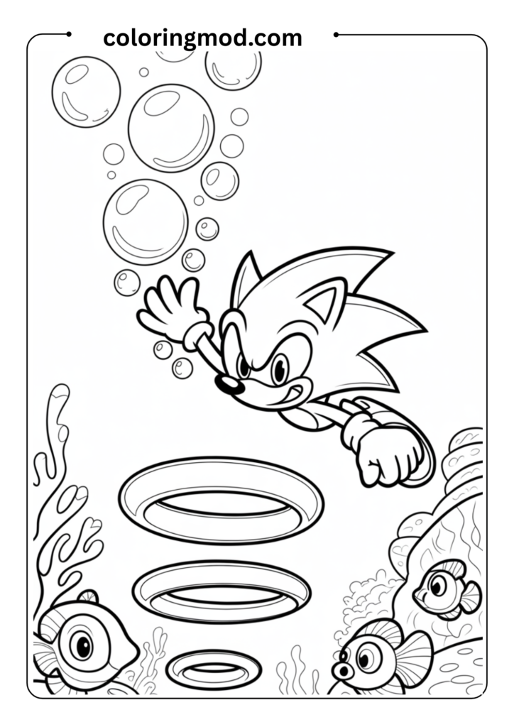 Sonic underwater with air bubble coming
