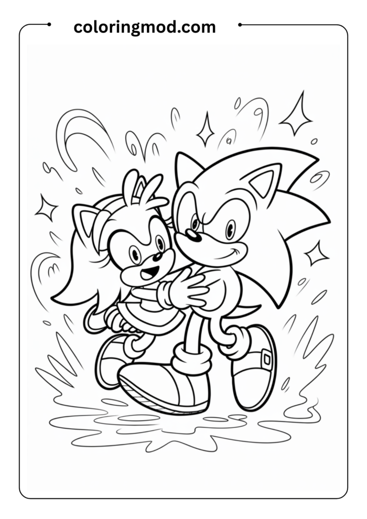 Sonic with Amy Rose, who is happily trying