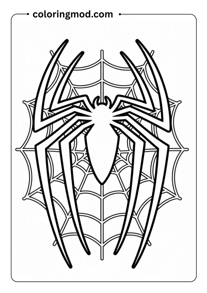 Spiderman logo surrounded by spider webs