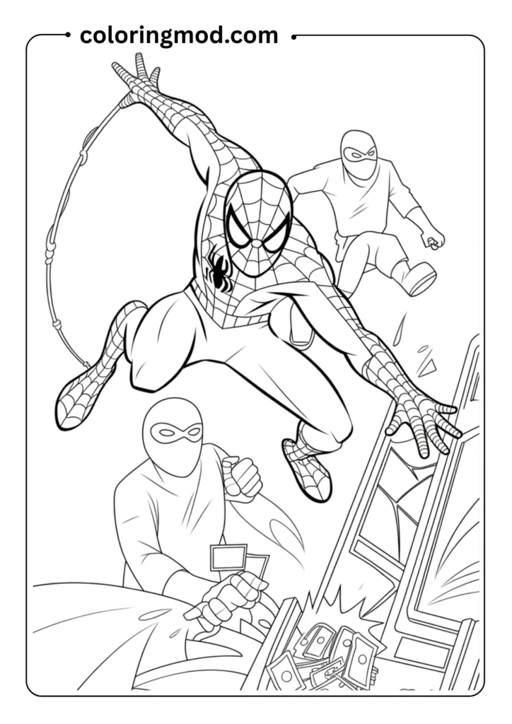 Spiderman stopping a bank robbery