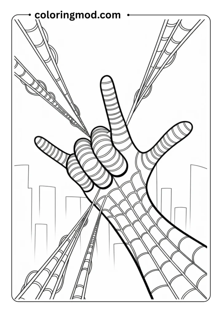 Spiderman’s hands forming the web-shooting pose