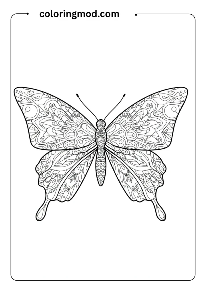 Symmetrical Butterfly Mandala Outline