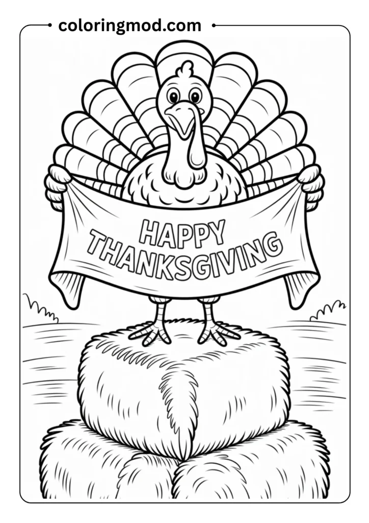 Turkey holding a _Happy Thanksgiving_ banner