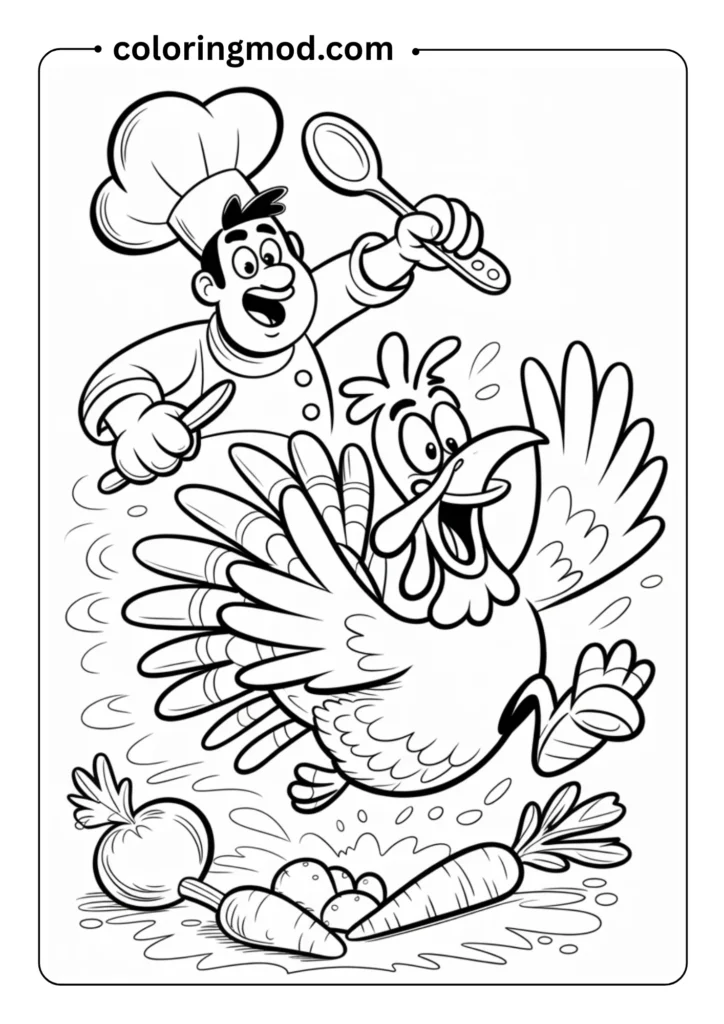 Turkey running from a chef