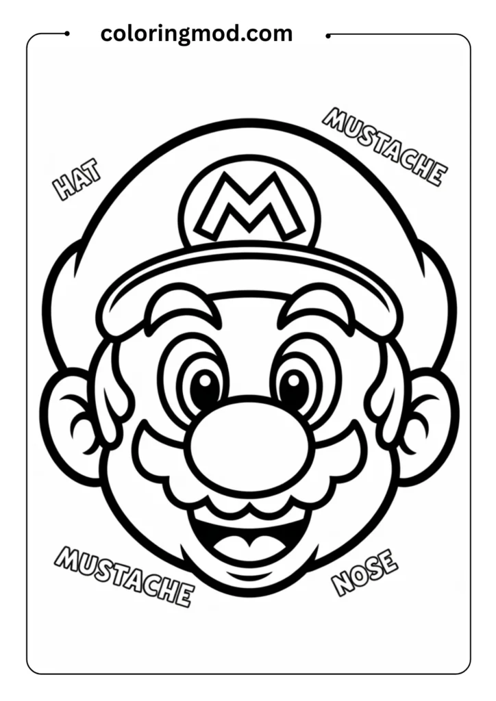 Big head Mario face with labeled feature