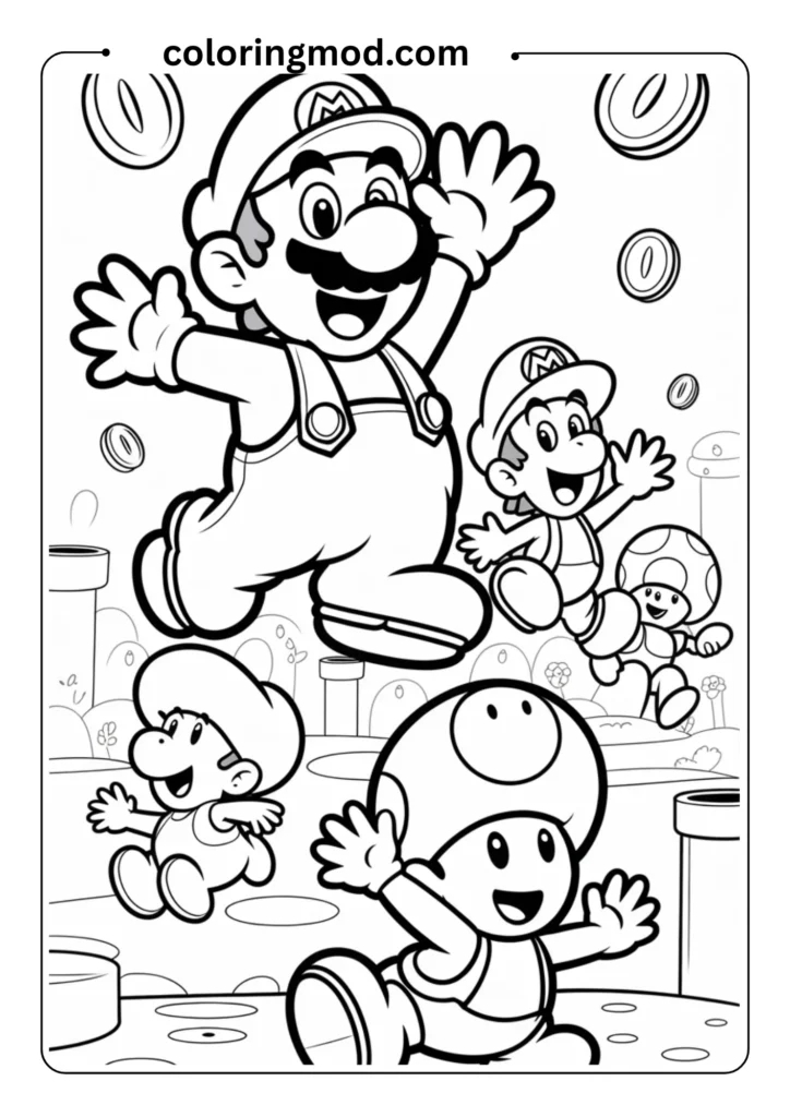 Group outline of Mario, Luigi, Peach,