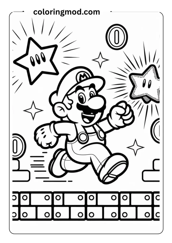 Mario running with a Super Star power-up