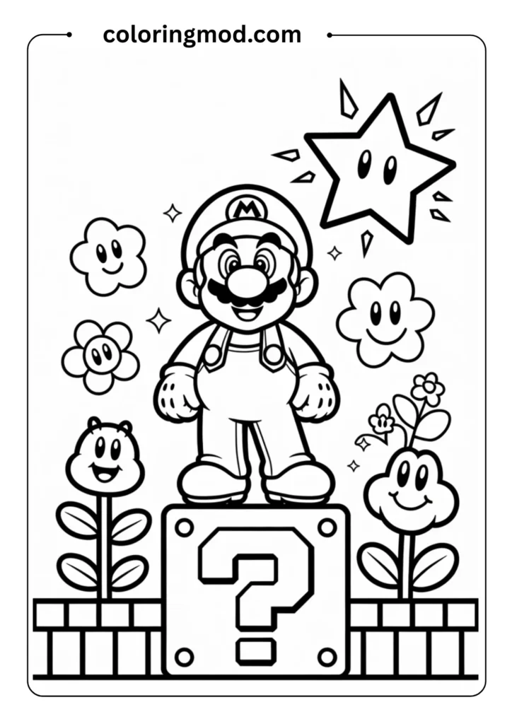 Mario standing on a Question Block