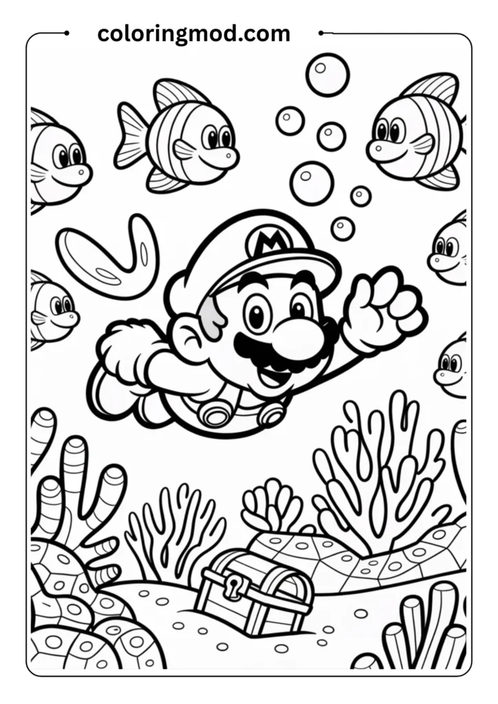 Mario swimming underwater with Cheep Cheep