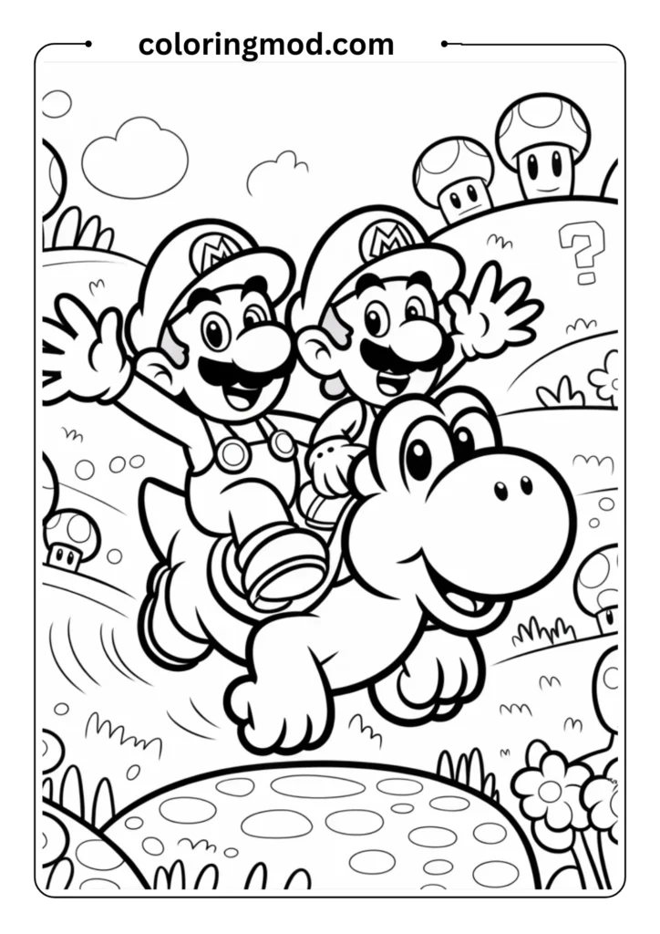 Outlined coloring page of Mario