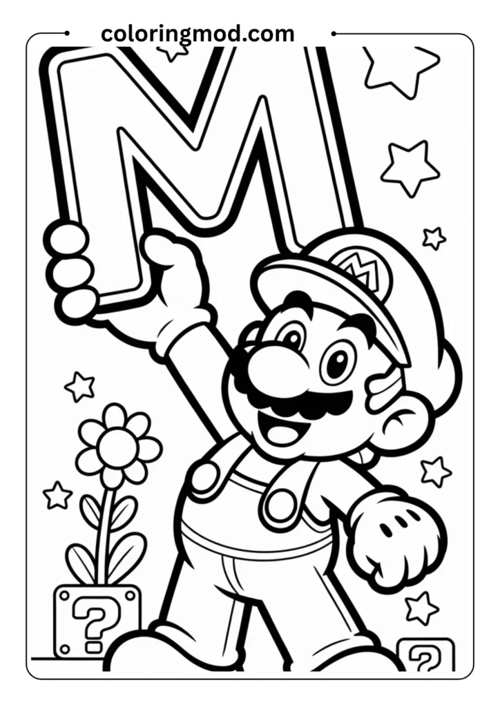 Traceable line drawing of Mario holding a large