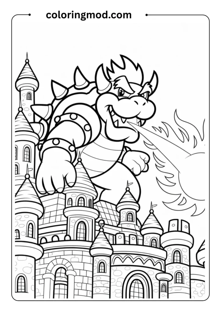  breathing cartoon-style fire, standing in