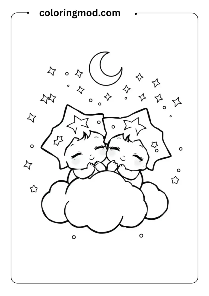 Outline ofcoloring page featuring a Saint Bernard puppy on a mountain trail, wearing