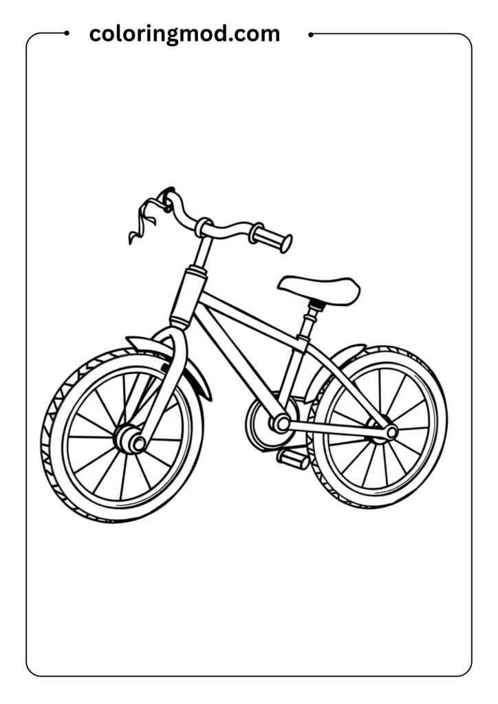 Simple bicycle with training wheels, streamers on the handlebars, drawn in bold, easy lines